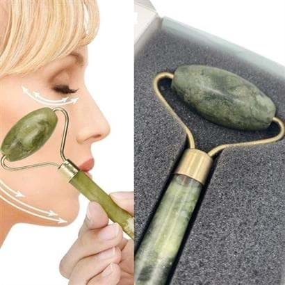 BUFFER® Özel Süngerli Kutusunda Kırılmaz Çift Taraflı 2li Cilt Yüz Masaj Aleti Jade Roller Yeşim Taş resmi