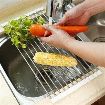 BUFFER® Evye Üstü Katlanır Nihale Paslanmaz Çelik Pratik Sebze Meyve Bulaşık Kurutma Süzgeci resmi